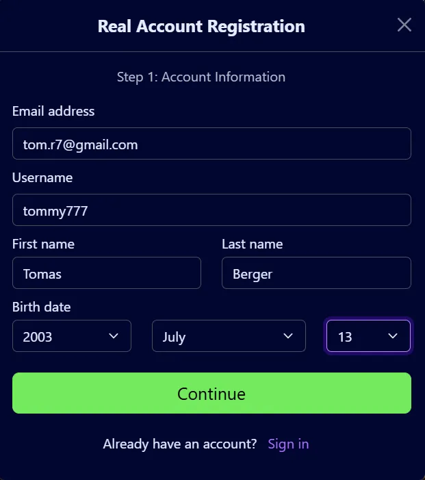 Royal Planet Casino registration process